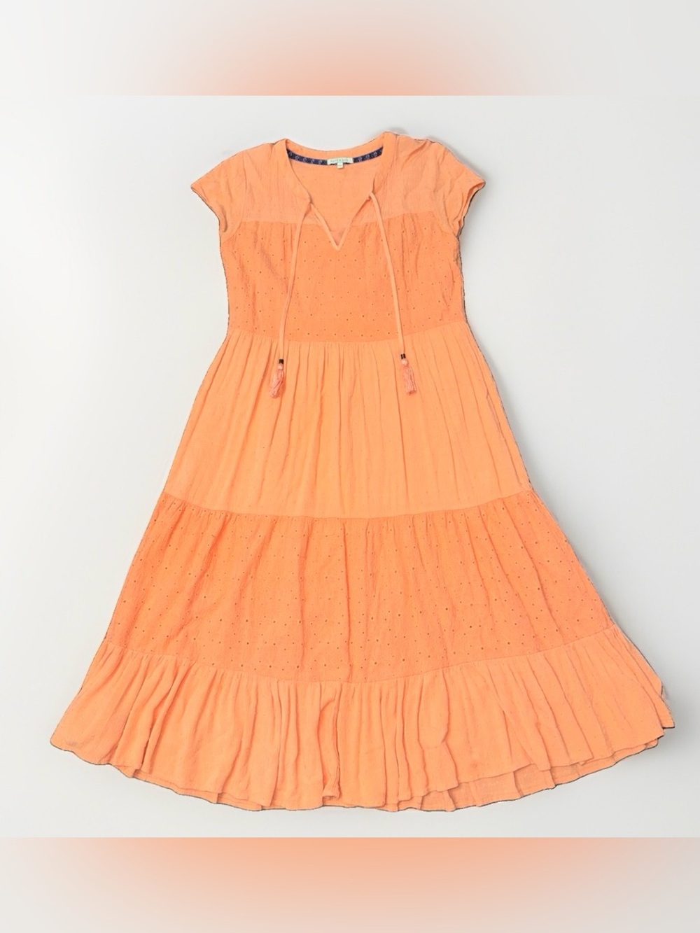 Kate & Sam Dress Womens S Peach V-Neck Tiered Fairy Cottagecore Prairie Peasant
